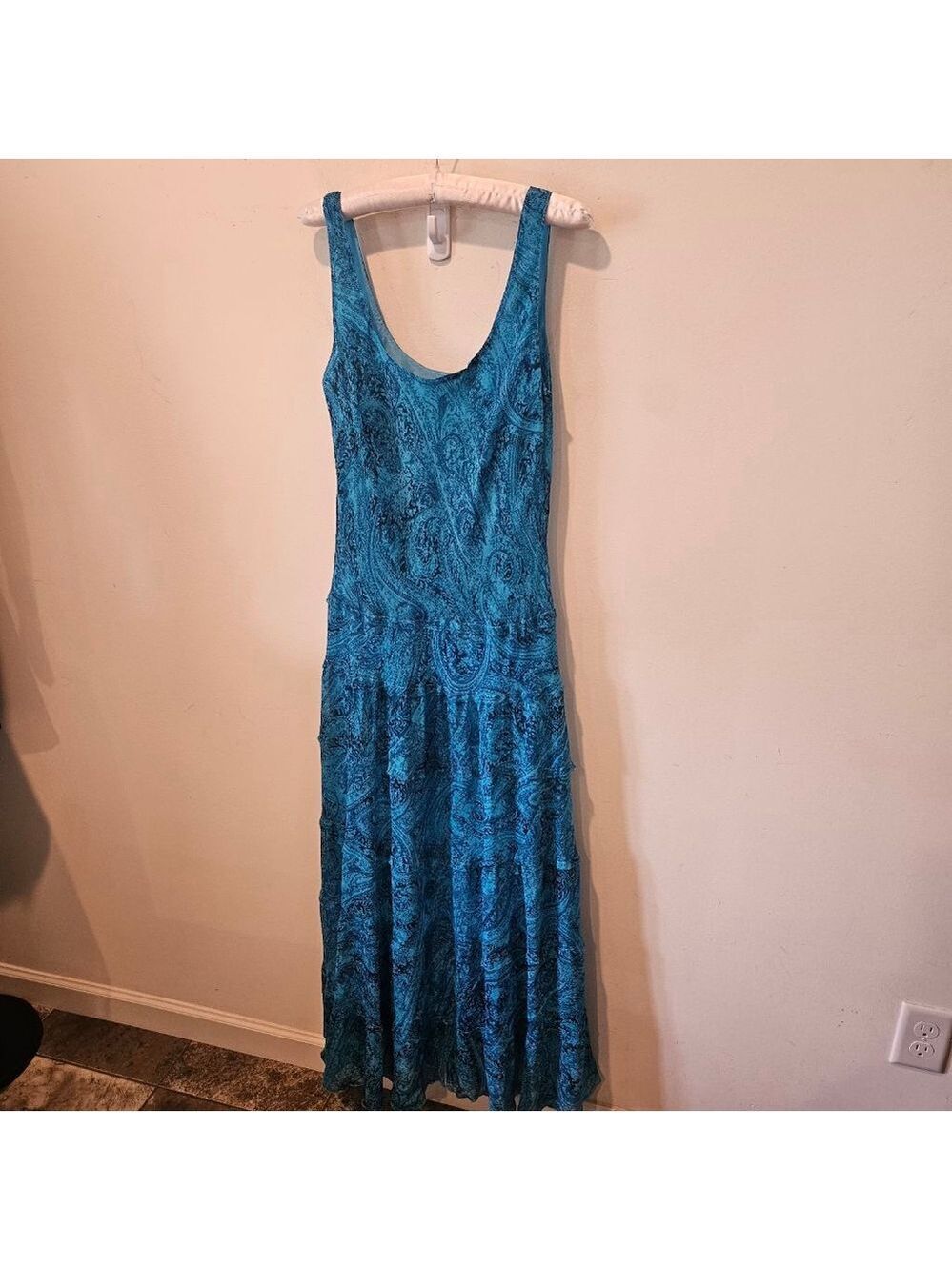 Women's Jones Wear Turquoise Paisley Maxi Tiered Dress Size 12